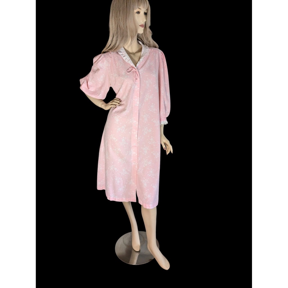 Vintage 80s Floral Seersucker Nightgown Pink White